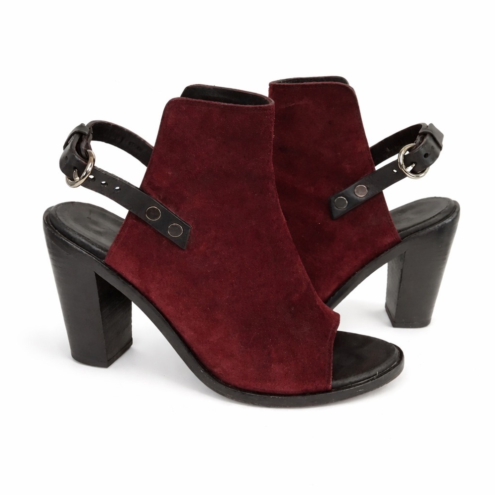 RAG & BONE Women's Wyatt Bordeaux Suede Open Toe Slingback Chunky Ankle Bootie 8 - Picture 2 of 6